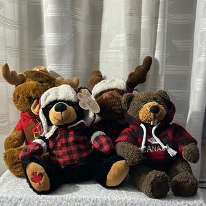 Plaid Moose and Bear Plush Set